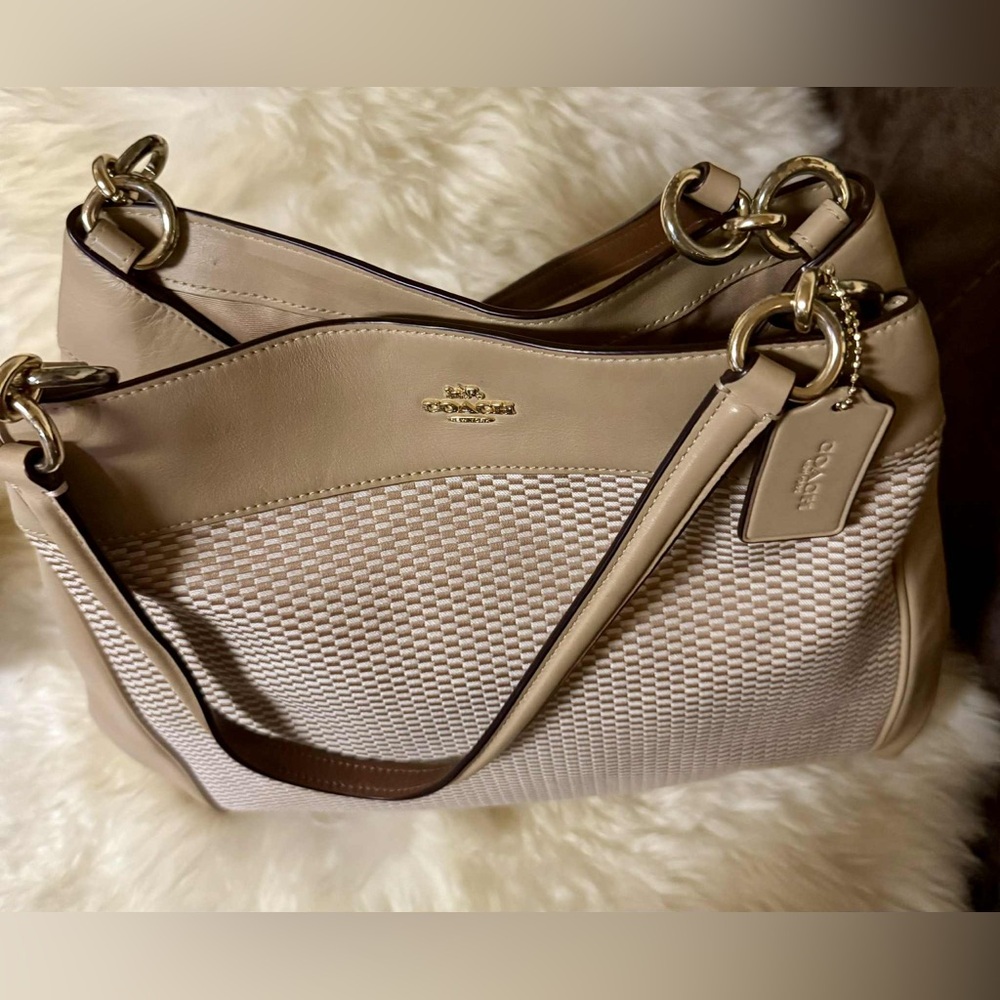 Coach Woven Beige and Brown Shoulder Bag